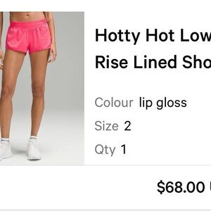 Lululemon Hotty Hot Low-Rise Shorts - Lip Gloss